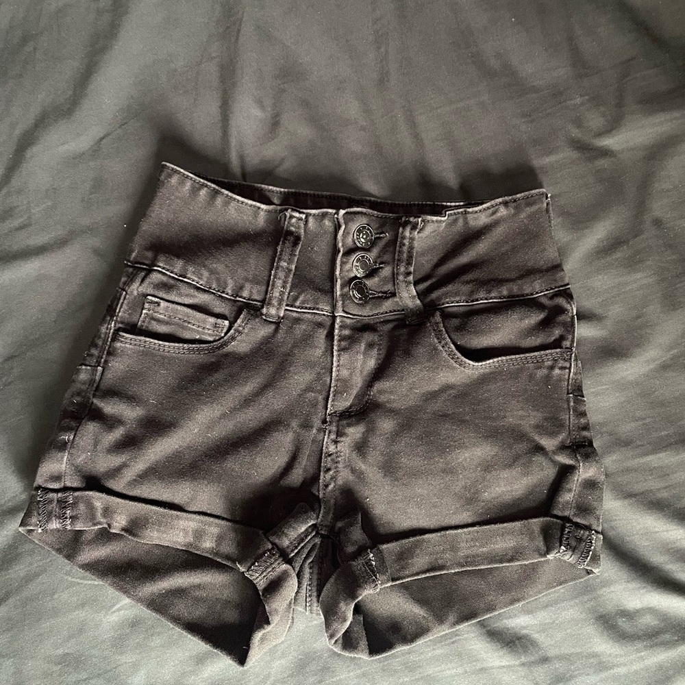 High-Waisted Black Denim Shorts